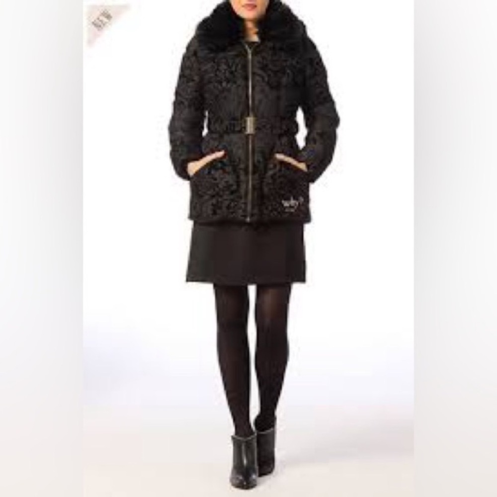 Desigual Black Textured Puffer Coat with Fur Trim